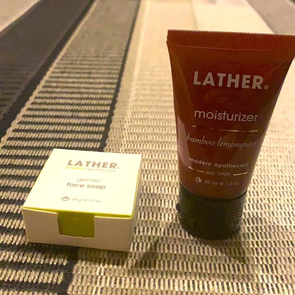 Lather gentle face soap and moisturizer set.